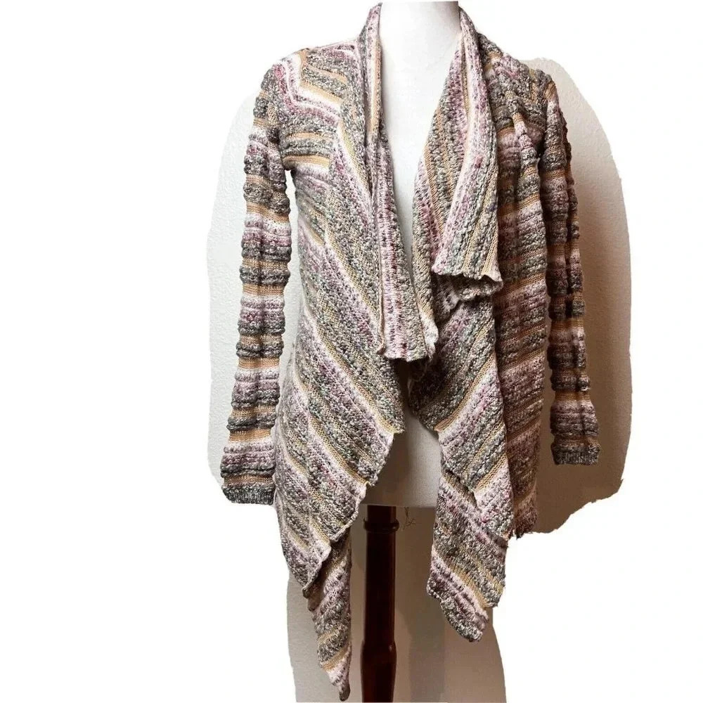 Knox Rose Neutral Textured Knit Waterfall Front Cardigan Sz XS Boho Bohemian‎